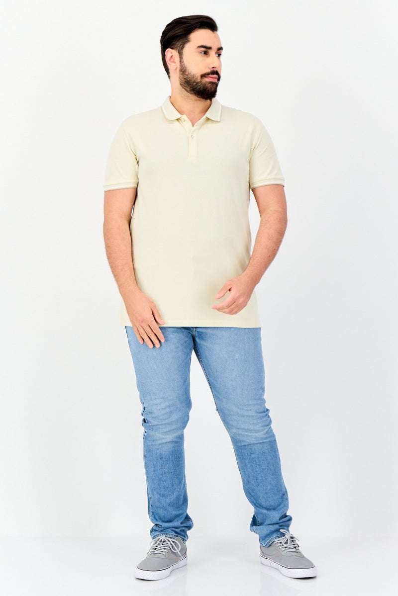 Celio Men Regular Fit Solid Short Sleeve Polo Shirt, Cream - Image 4